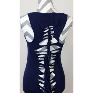Hand ripped and tied Old Navy blue top